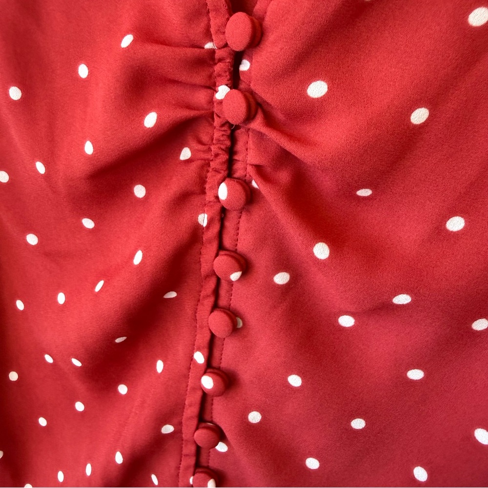 Madewell Red Polka Dot Blouse |Button Front Tie Sleeve Size 0 - Picture 3 of 9